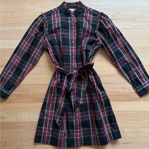 J Crew Factory Plaid Long Sleeve Dress with Belt